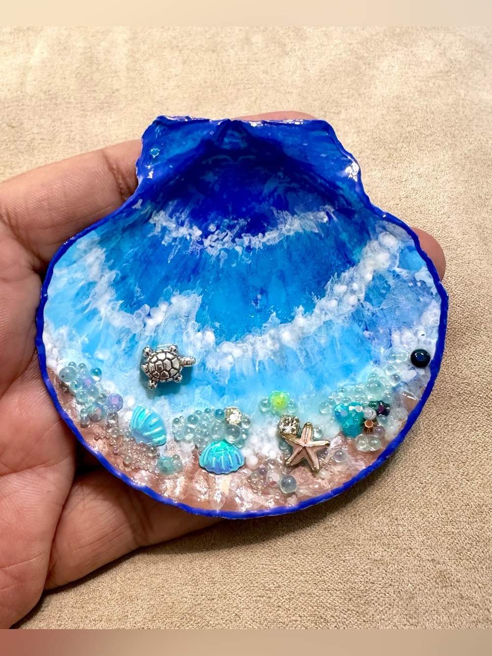 Handmade Double-Sided Ocean Seashell Art Display with Stand
